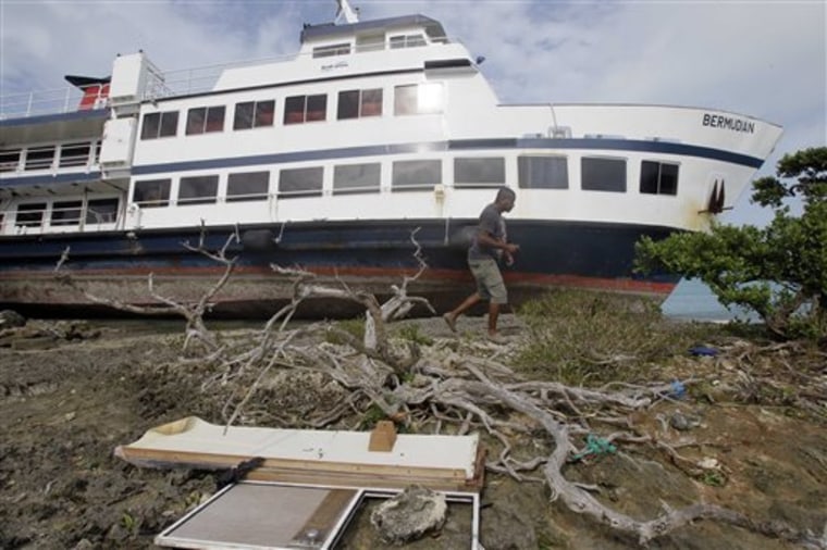 The excursion boat "Bermudian" was pushed to shore by Hurricane Igor on Monday in St. George, Bermuda.